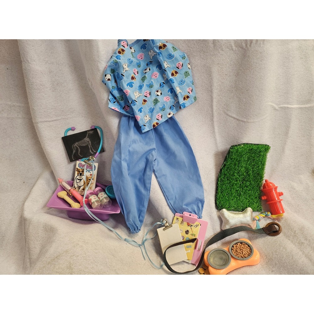 Kids Vet Clinic Play Set with Animal Print Scrubs and Accessories Blue